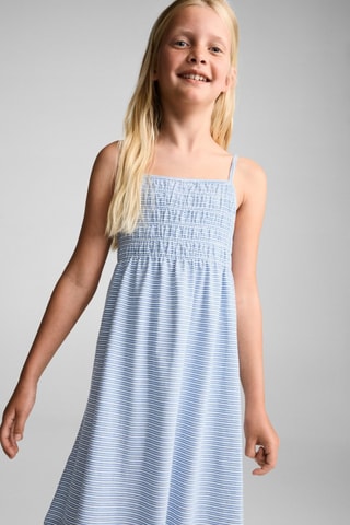 Robe froncée rayures - Bleu
