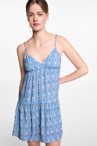 Robe imprimée à volants - Bleu