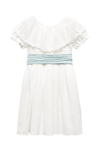 Robe coton tissu plissé - Blanc cassé