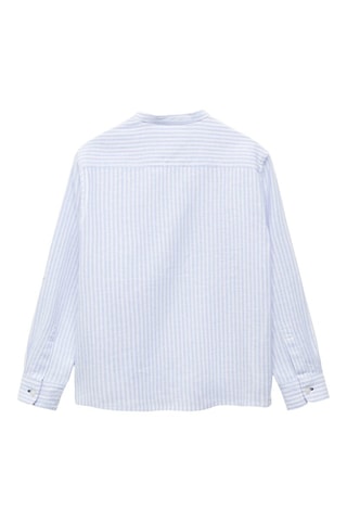 Chemise lin col mao rayures - Bleu clair