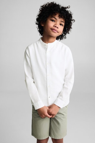 Chemise regular-fit lin col mao - Blanc