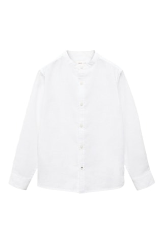 Chemise regular-fit lin col mao - Blanc