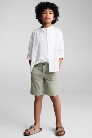 Chemise regular-fit lin col mao - Blanc