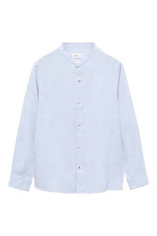 Chemise regular-fit lin col mao - Bleu clair