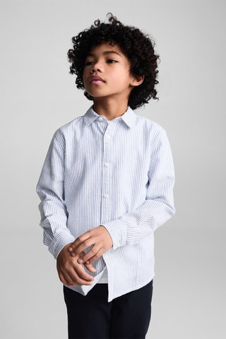 Chemise lin rayée - Bleu électrique