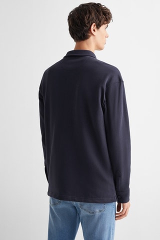 Polo coton à manches longues - Bleu marine