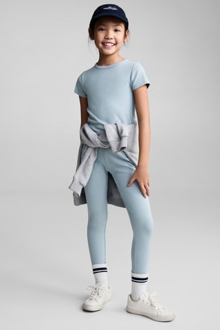 Legging maille côtelée coton - Bleu clair
