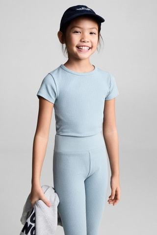 Legging maille côtelée coton - Bleu clair