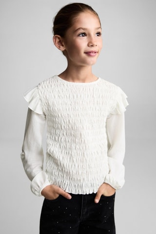 T-shirt froncé à volants - Blanc cassé