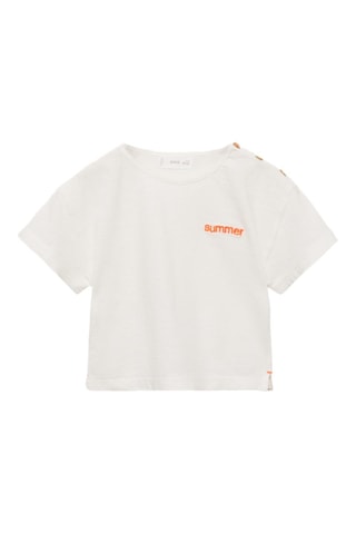 T-shirt coton message brodé - Blanc cassé