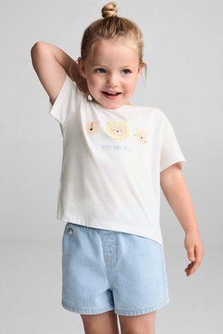 T-shirt coton imprimé animaux - Blanc cassé