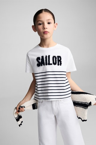 T-shirt message texturé - Blanc cassé
