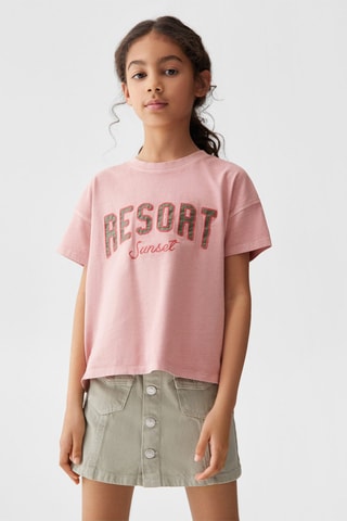 T-shirt message relief - Vieux rose