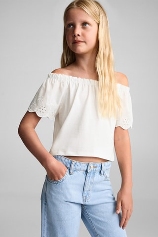 T-shirt détails brodés - Blanc cassé