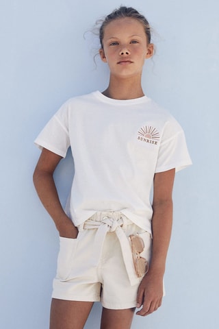 T-shirt message brodé - Blanc cassé