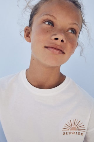 T-shirt message brodé - Blanc cassé