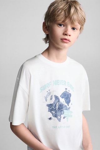 T-shirt coton imprimé - Blanc cassé