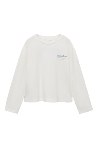 T-shirt coton détail brodé - Blanc cassé