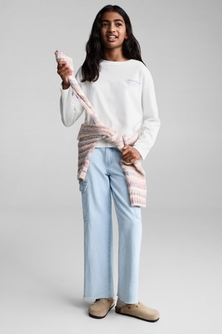 T-shirt coton détail brodé - Blanc cassé