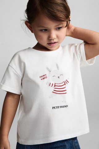 T-shirt coton imprimé - Blanc cassé