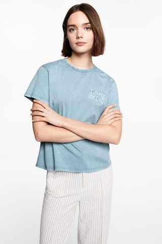 T-shirt message brodé - Bleu clair