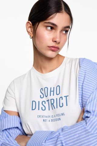 T-shirt coton imprimé - Blanc cassé