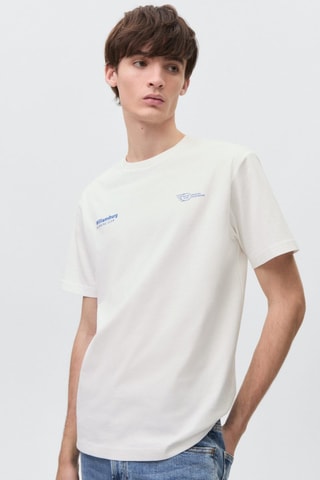 T-shirt coton imprimé - Blanc cassé