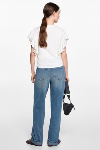 T-shirt en coton à volants - Blanc cassé