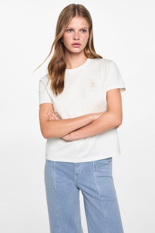 T-shirt coton imprimé - Blanc cassé