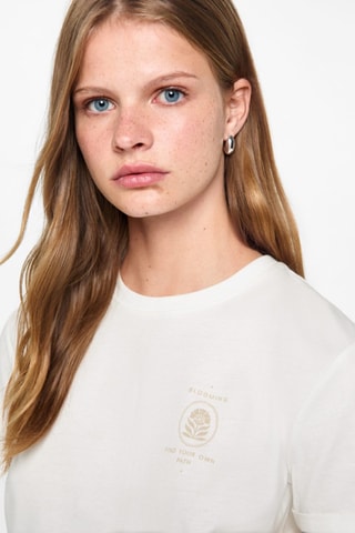 T-shirt coton imprimé - Blanc cassé