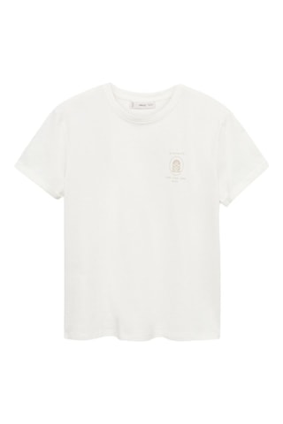 T-shirt coton imprimé - Blanc cassé