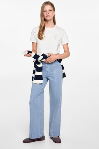T-shirt coton imprimé - Blanc cassé