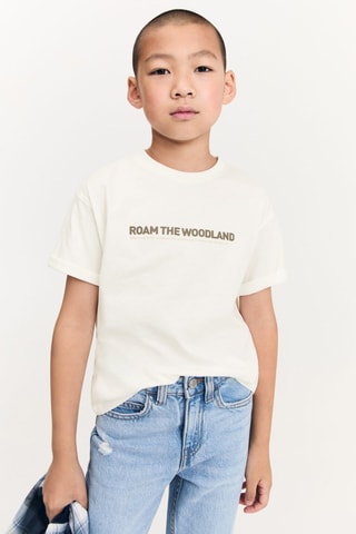 T-shirt coton imprimé - Blanc cassé