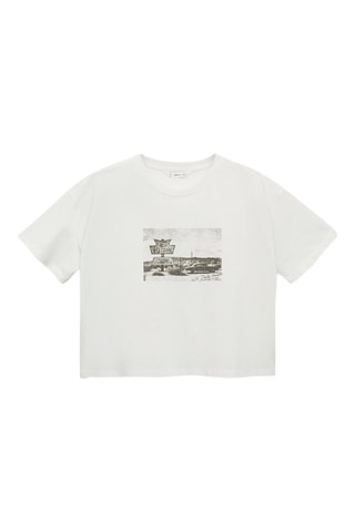 T-shirt crop imprimé - Blanc cassé