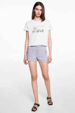 T-shirt crop imprimé - Blanc cassé