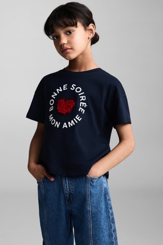 T-shirt imprimé coeur - Bleu marine