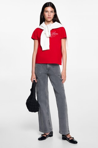 T-shirt coton détail brodé - Rouge