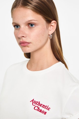T-shirt coton détail brodé - Blanc cassé