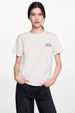 T-shirt coton imprimé - Blanc cassé