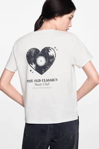 T-shirt coton imprimé - Blanc cassé