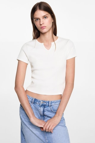 T-shirt col en V - Blanc cassé