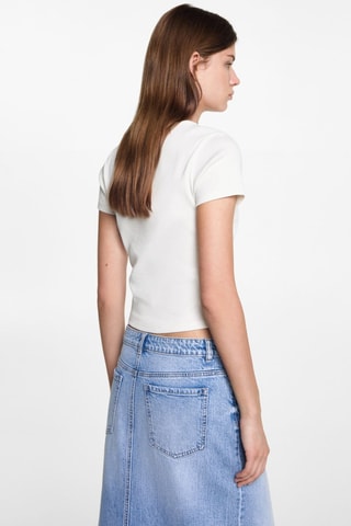 T-shirt col en V - Blanc cassé