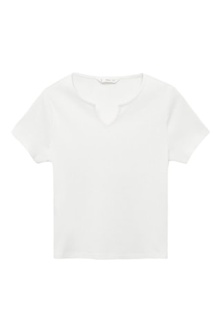 T-shirt col en V - Blanc cassé