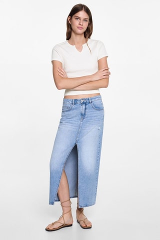 T-shirt col en V - Blanc cassé