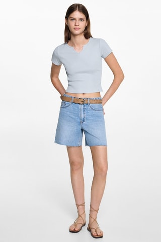 T-shirt col en V - Bleu ciel