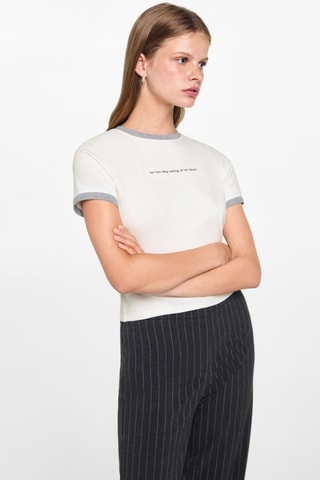 T-shirt bords contrastants - Blanc cassé