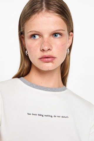 T-shirt bords contrastants - Blanc cassé