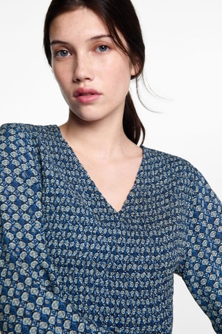 Blouse imprimée froncée - Bleu marine