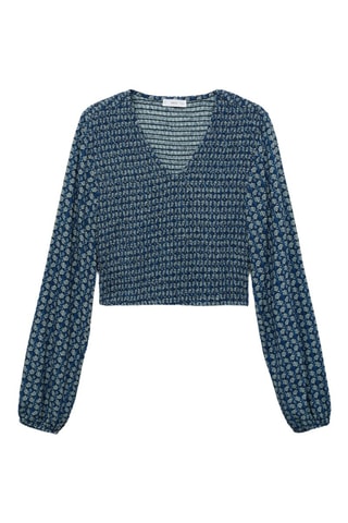 Blouse imprimée froncée - Bleu marine