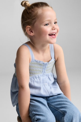 Blouse coton broderies - Bleu clair